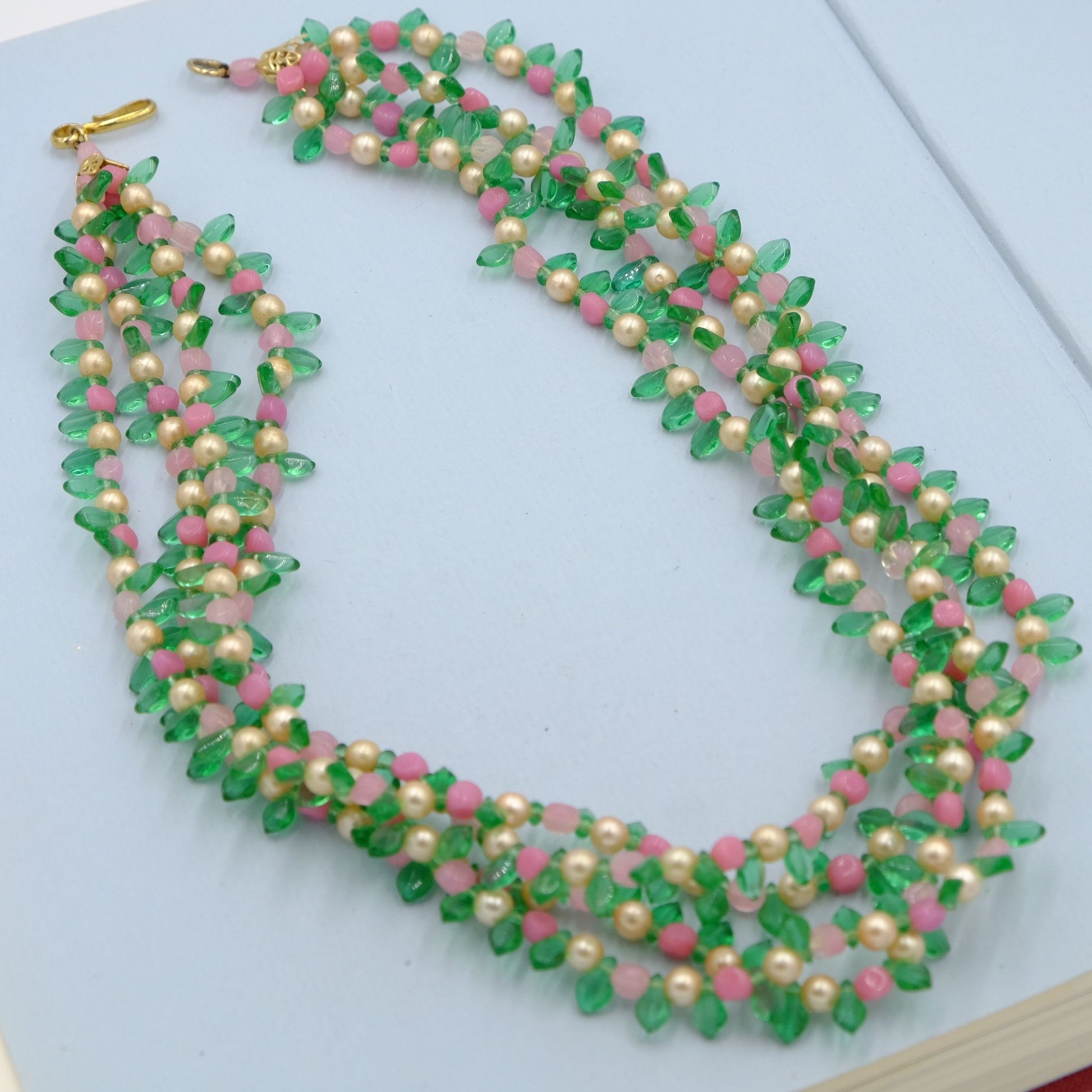 Vintage Multirow Glass Beads Necklace 1960s