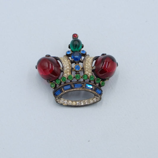 Trifari Sterling Crown with Red Cabochons 1940s