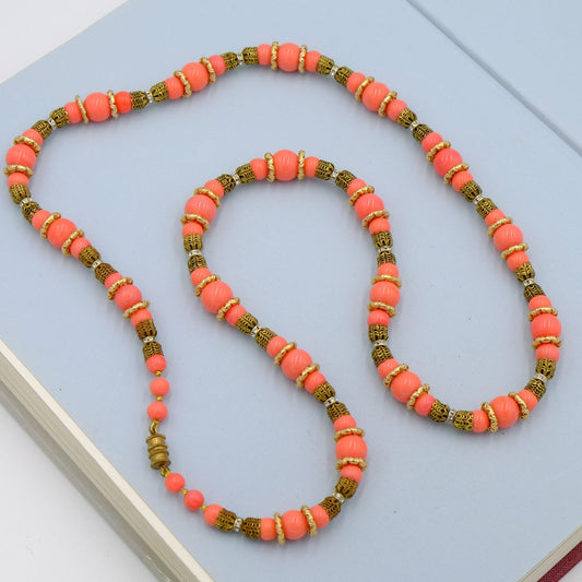 Vintage Glass Beads Long Necklace 1930s