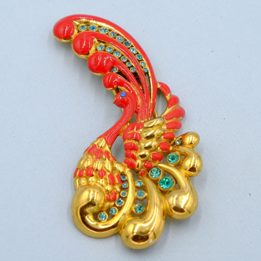 Antique Early Enamel Peacock Dress Clip 1930s