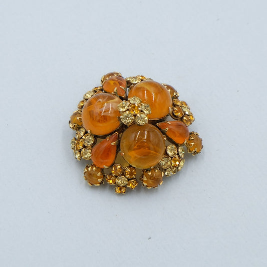 Vintage Schreiner New York Amber Dome Brooch 1960s