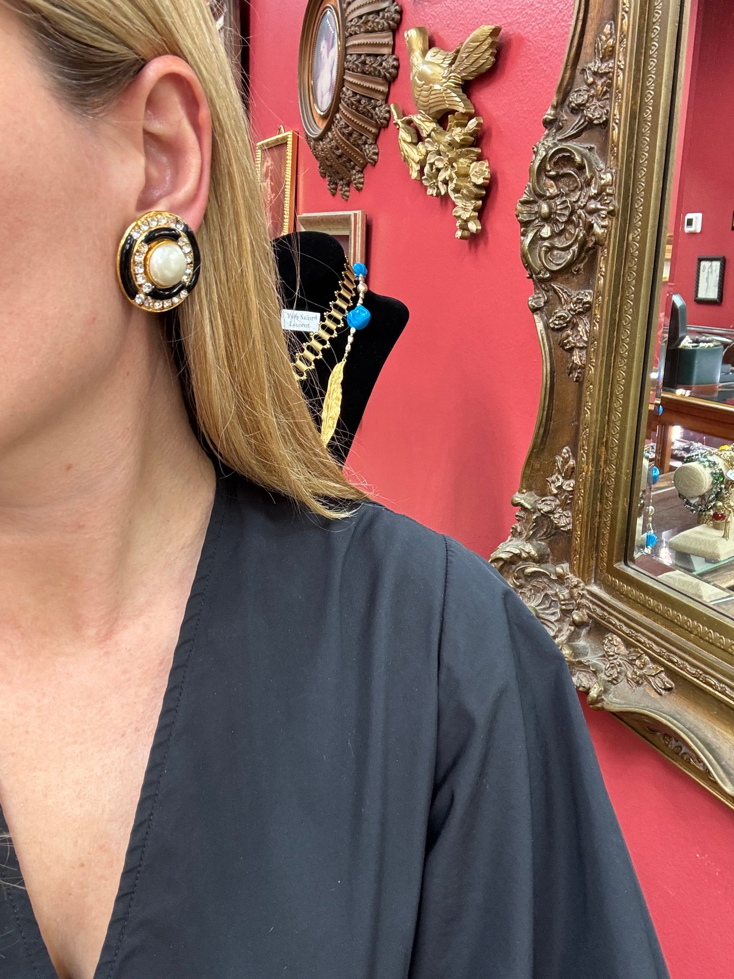 Chanel Black and White Gripoix Earrings 1980s