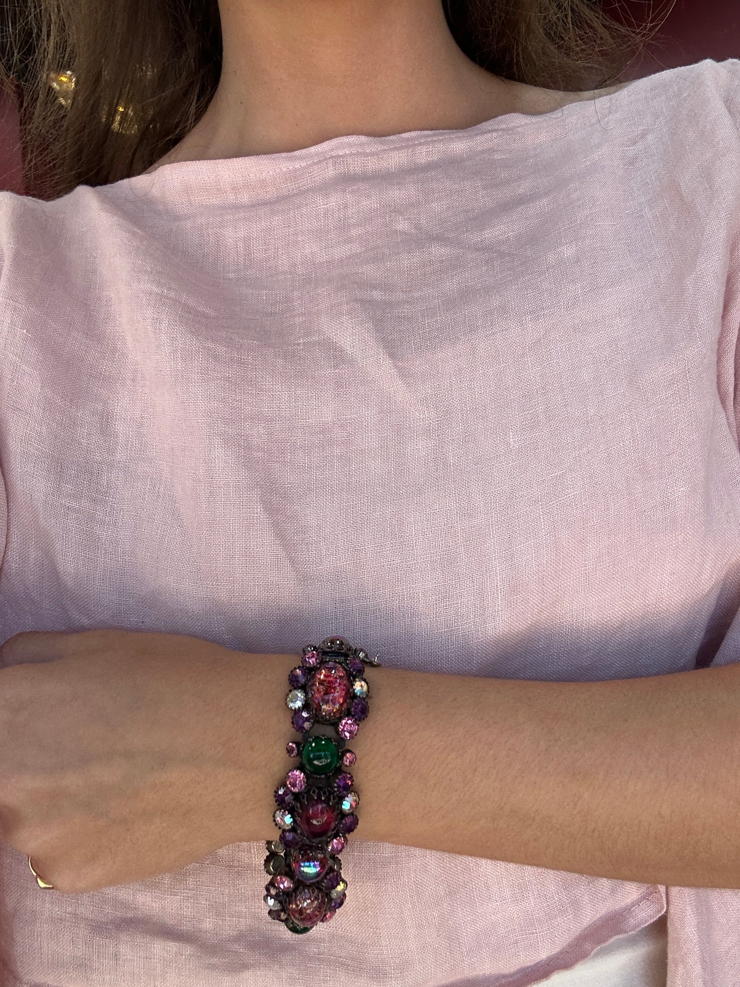 Vintage Multicolor Dragon Glass Bracelet 1960s