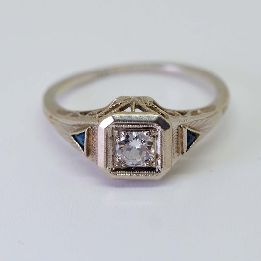 Antique 18K Gold Art Deco Diamond Sapphires Ring