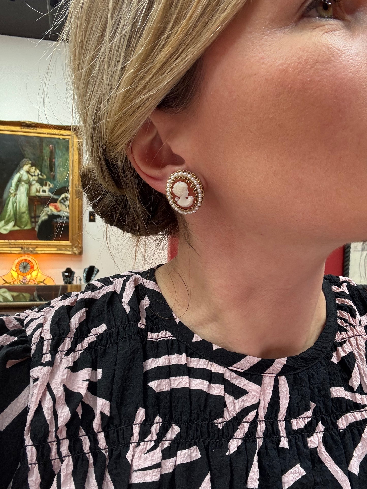 West Germany Cameo Earrings 1950s