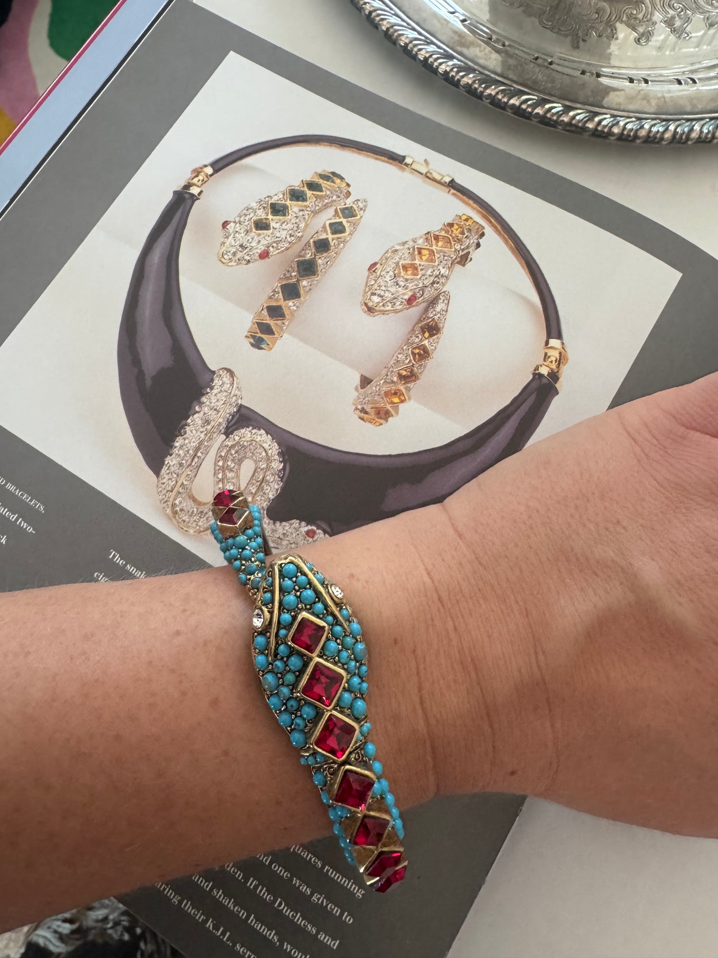 Vintage Kenneth Jay Lane Faux Turquoise Snake Bracelet 1968