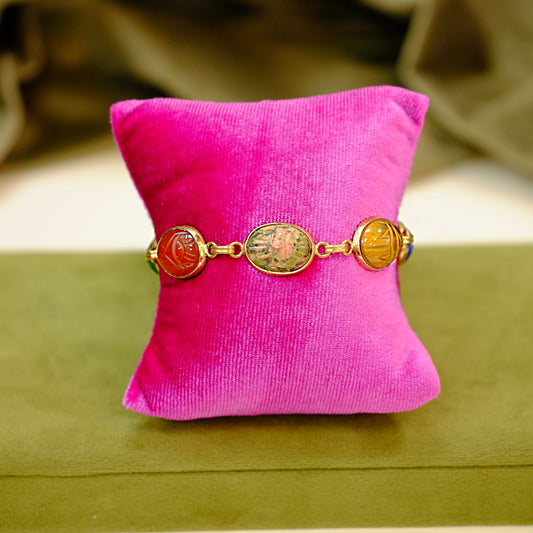 Gold-Filled Bracelet with Multicolored Scarab Stones