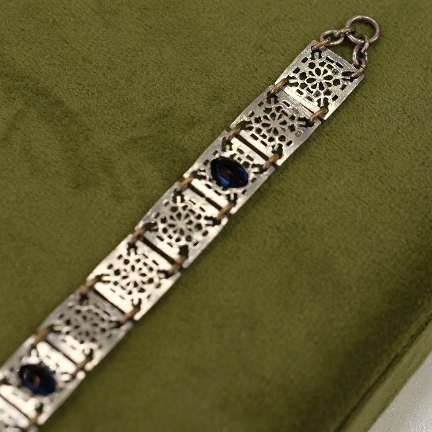 Edwardian filigree with cobalt czech glass stones bracelet 1915-1925