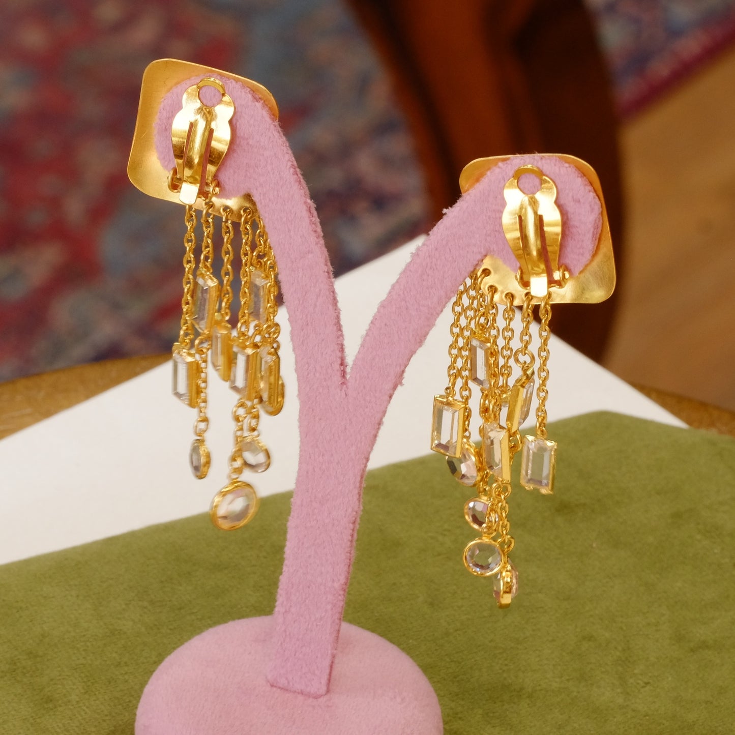 Vintage Gold tone glass dangle earrings