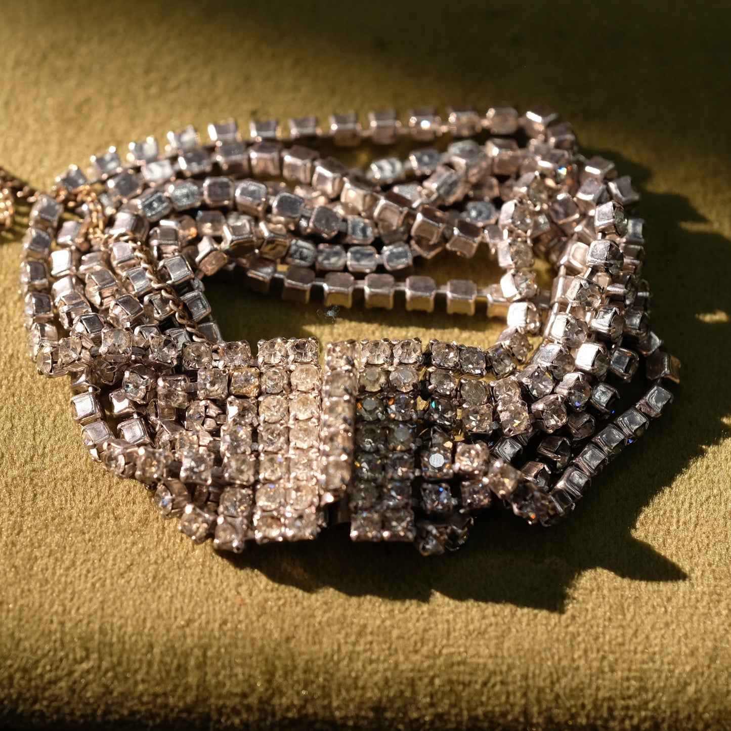 Weisner 7 strand Wide Rhinestone Bracelet 1950s