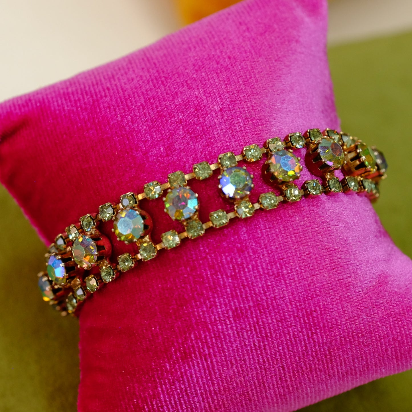 Vintage Kramer Lime Rhinestone Bracelet 1950s