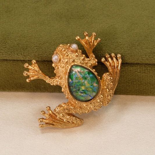 Napier Faux Opal Frog Brooch 1980s