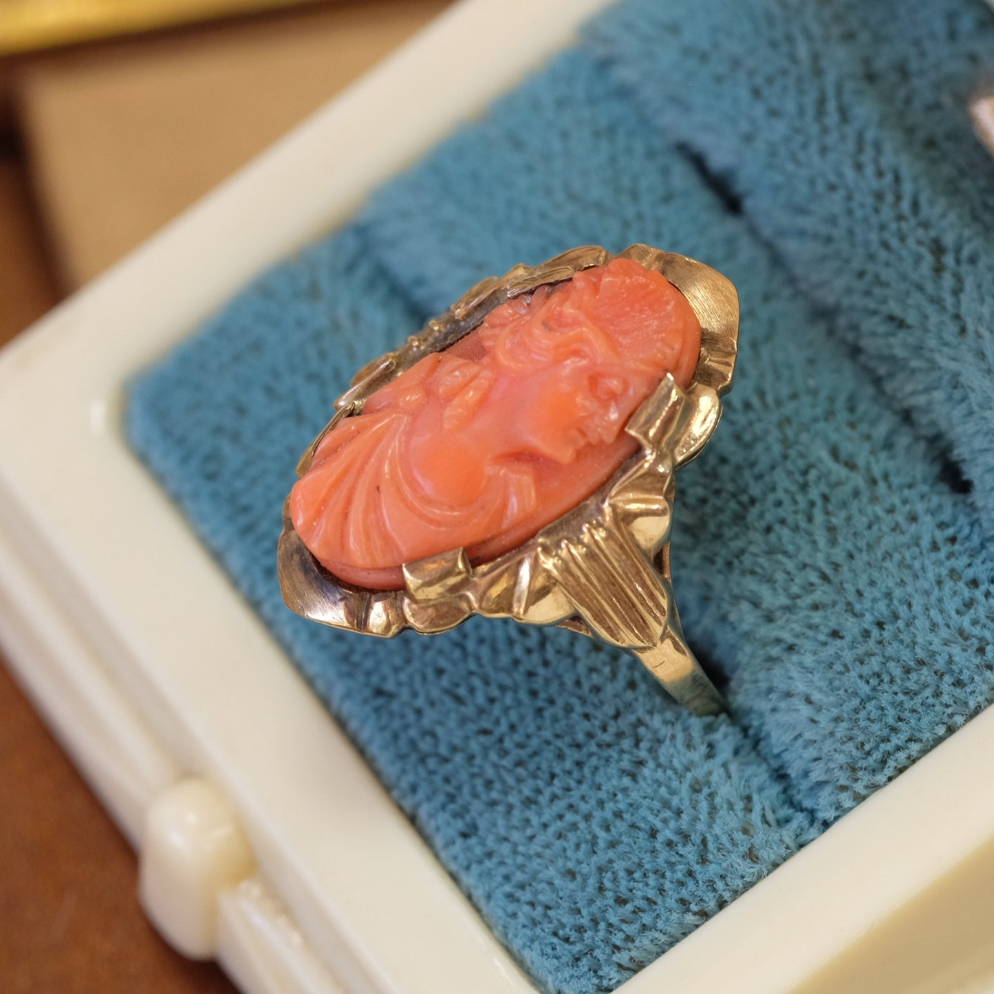 10K Gold with Coral Cameo Ring