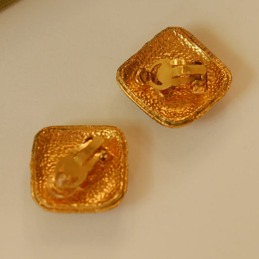 Vintage Chanel Gripoix Red Glass Square Earrings 1990s