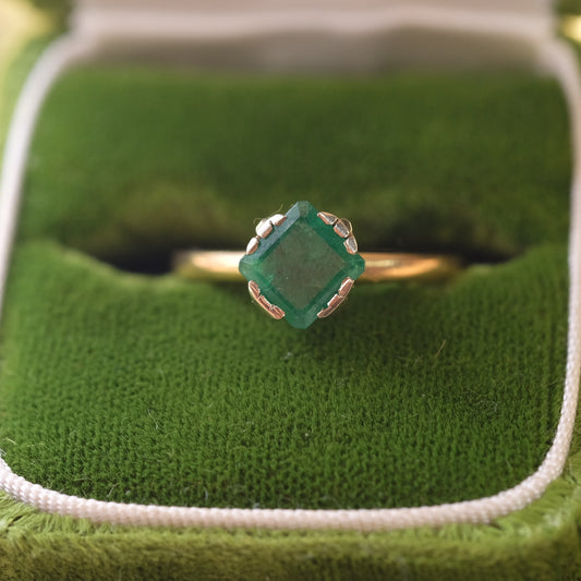 14K Yellow Gold Square Emerald Ring