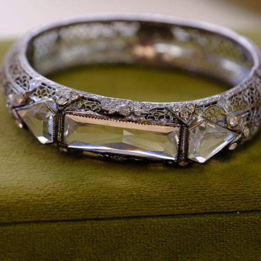 Art Deco Dramatic Crystal Filigree Bracelet