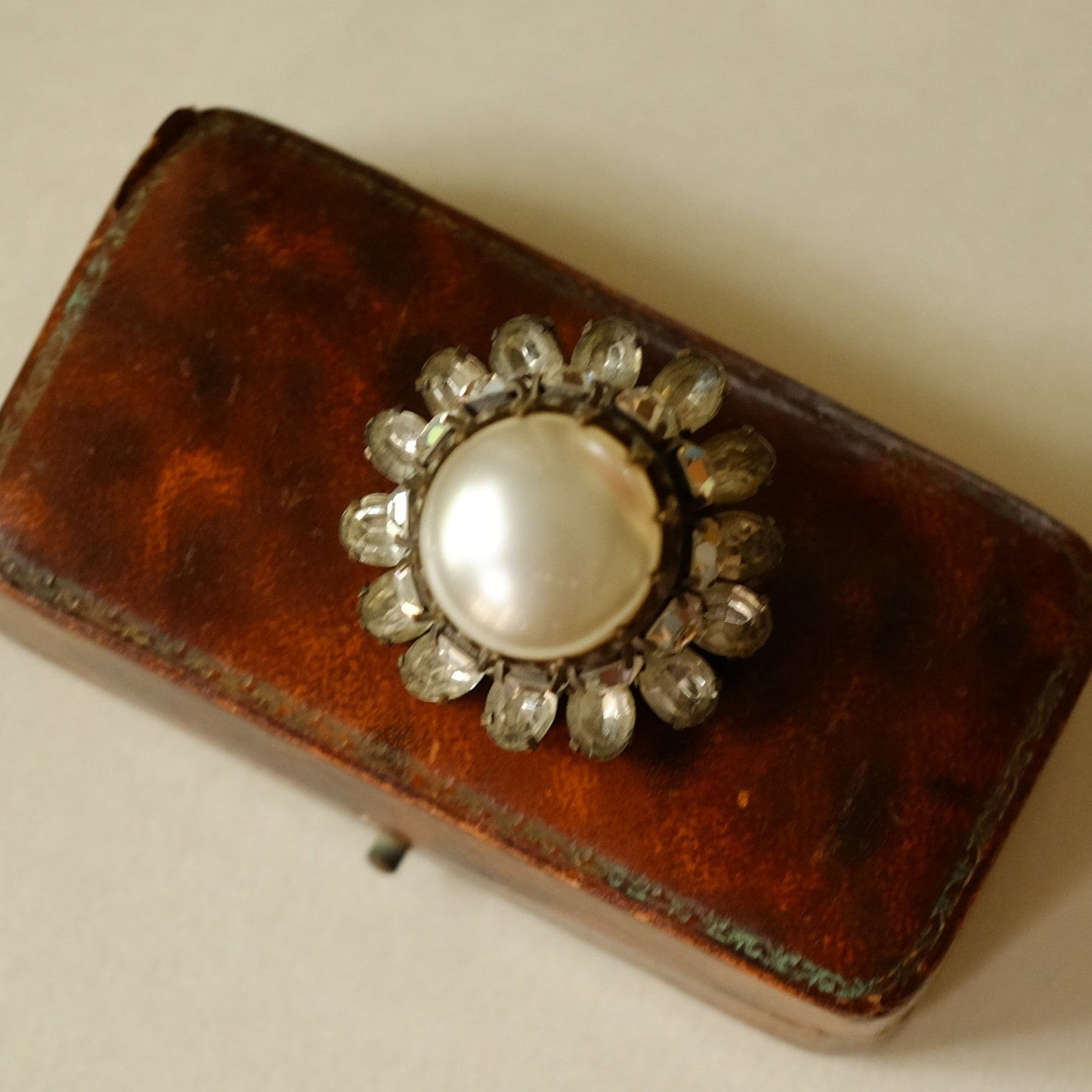 Vintage French Domed Brooch with Rhinestones 1950s