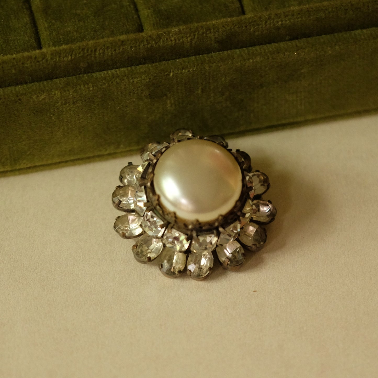 Vintage French Domed Brooch with Rhinestones 1950s