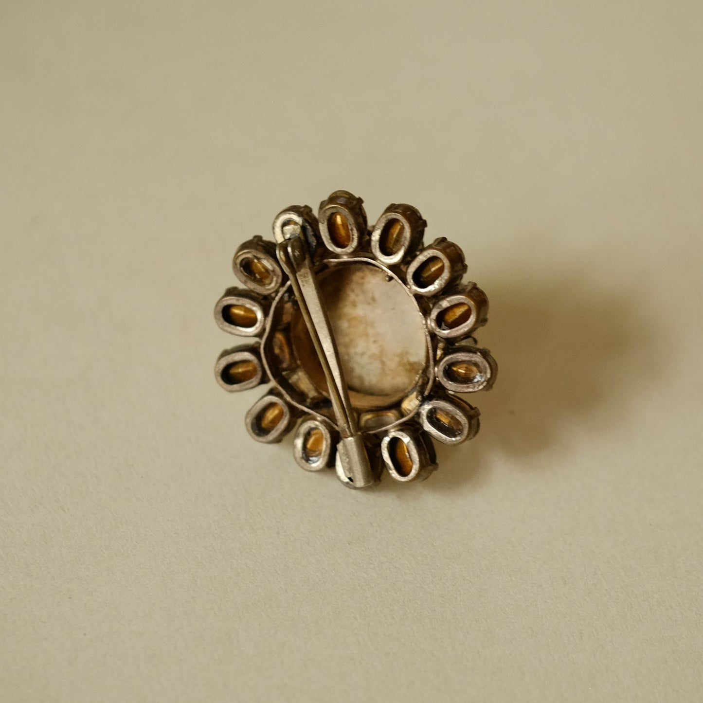 Vintage French Domed Brooch with Rhinestones 1950s