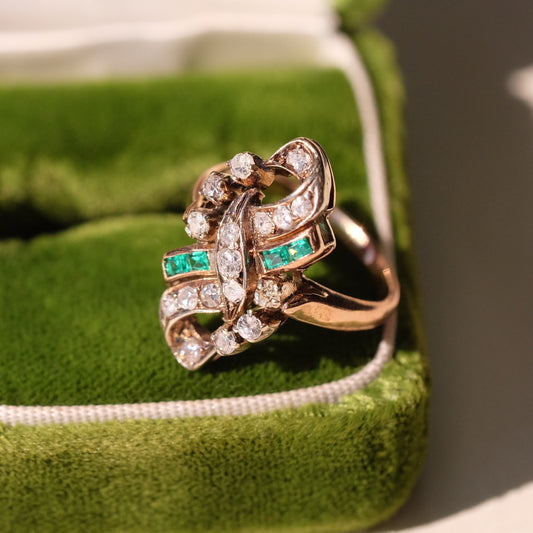 14K Yellow Gold Emerald Diamond Ring