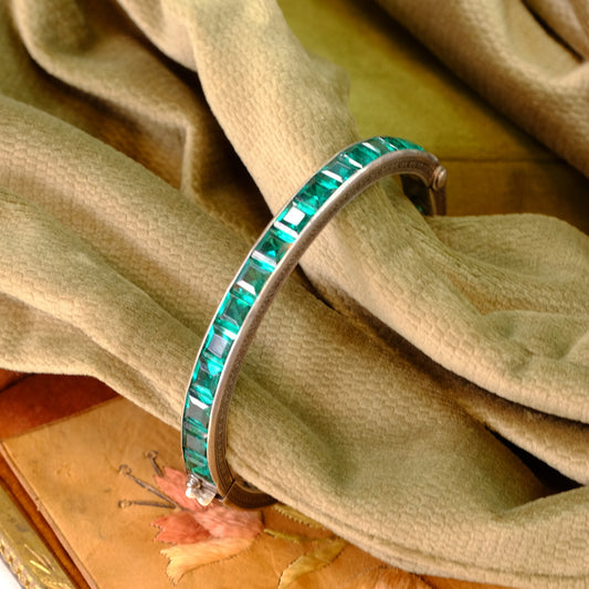 Art Deco Sterling Silver Green Paste Bracelet