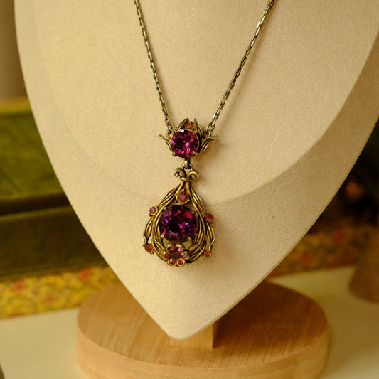 Vintage Hollycraft Purple Necklace and Earrings 1950s