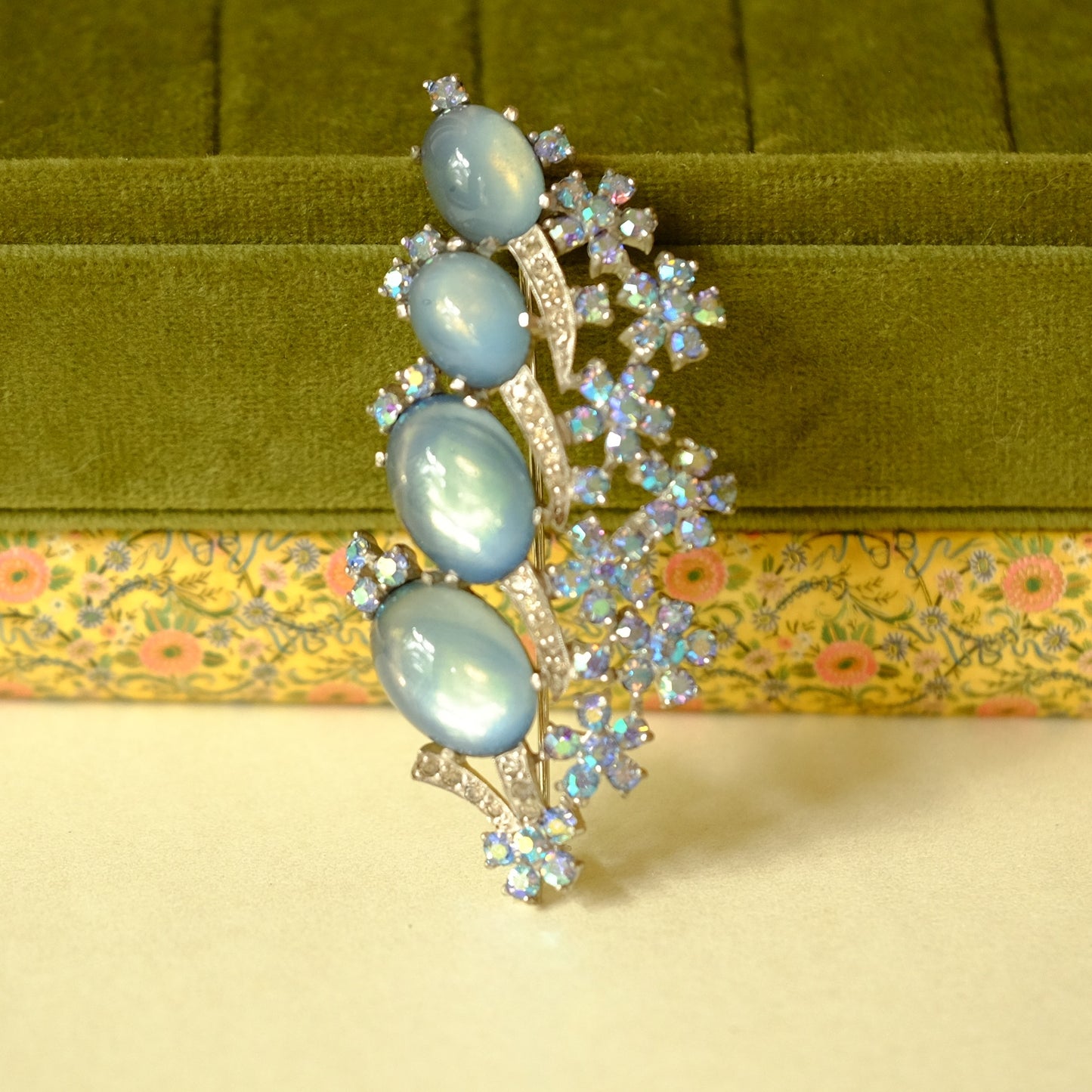 Jomaz Vintage Faux Moonstone Pin 1940s