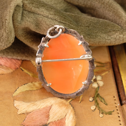 Antique Silver Cameo Pendant Brooch