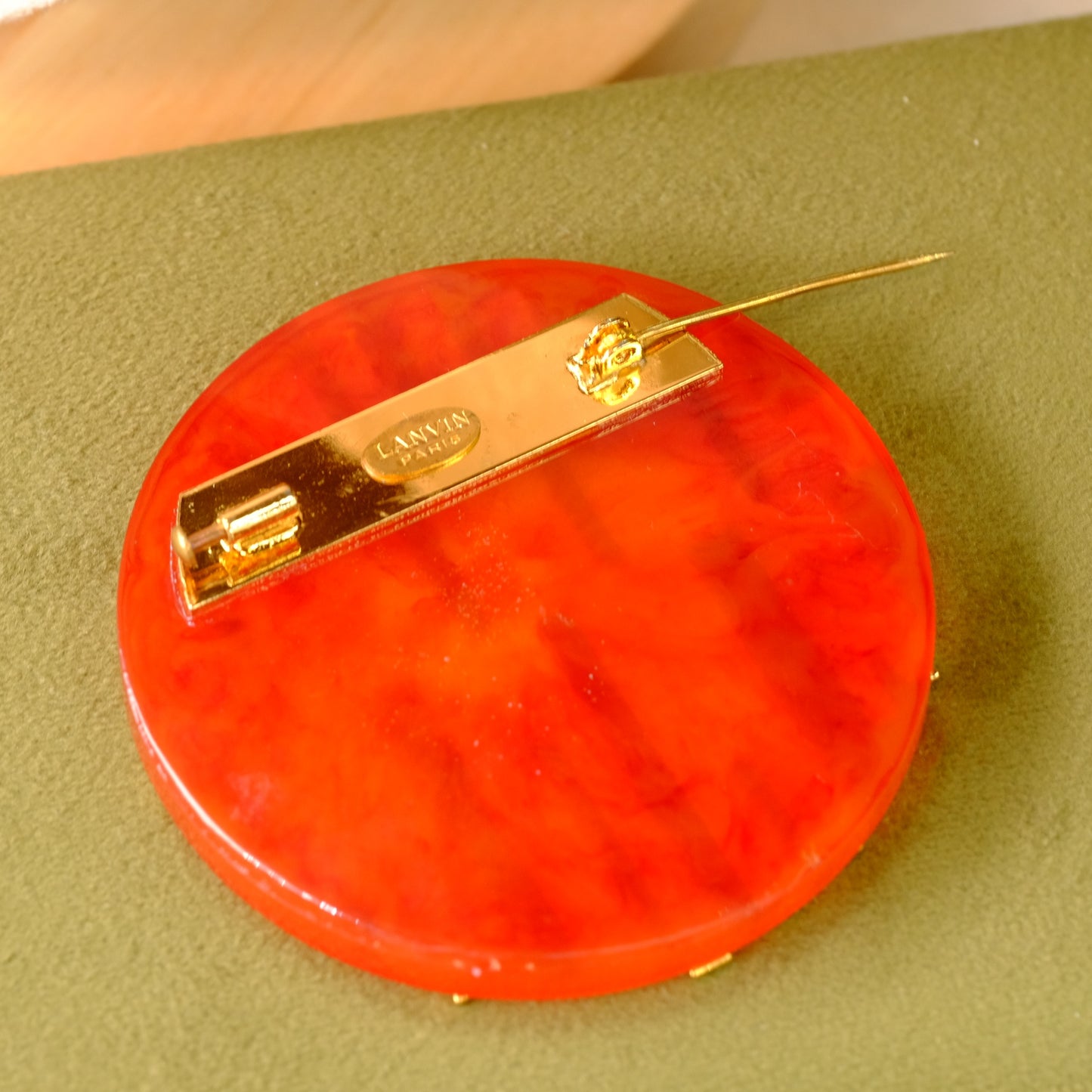 Lanvin Goldtone on tortoise lucite Brooch