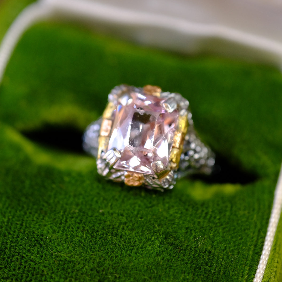 14K Two Tone Gold Pink Topaz Ring