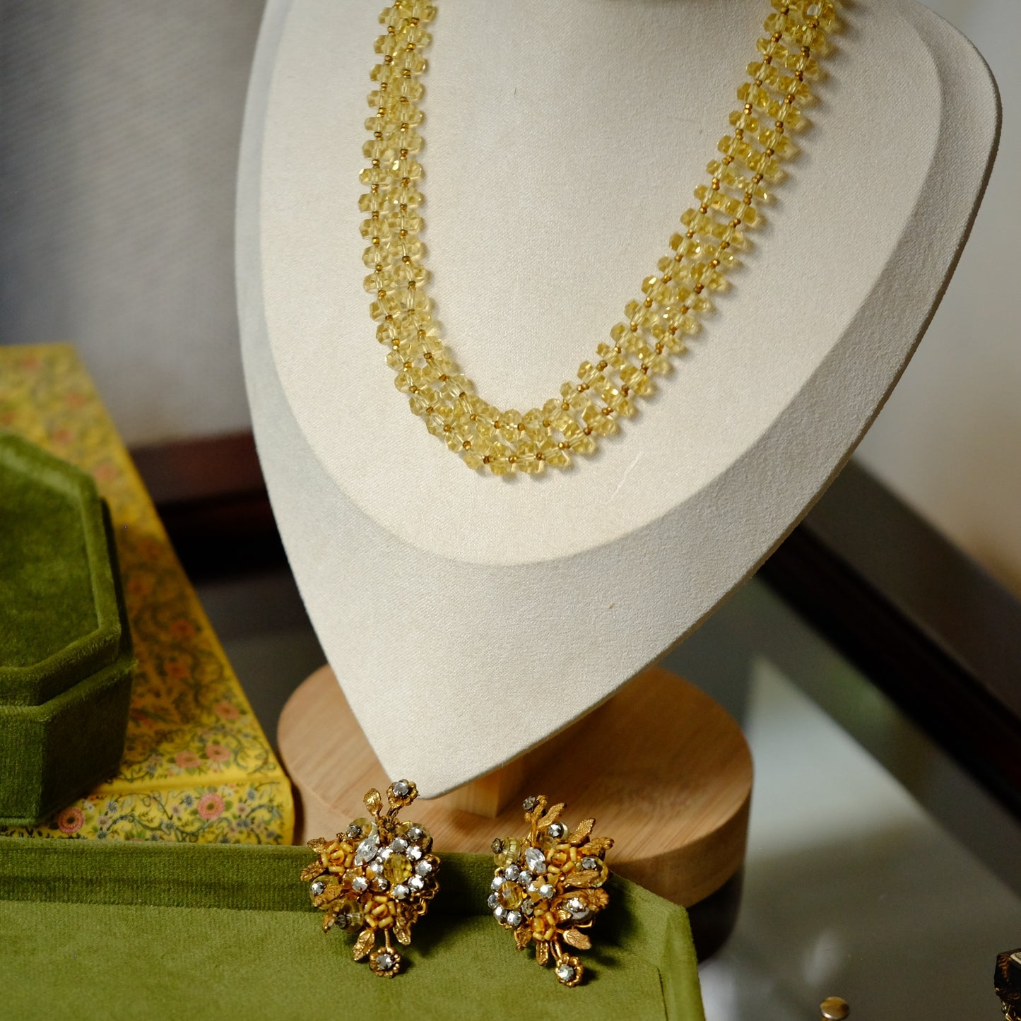 Vintage DeMario Faux Citrine Necklace and Earrings Set 1950s