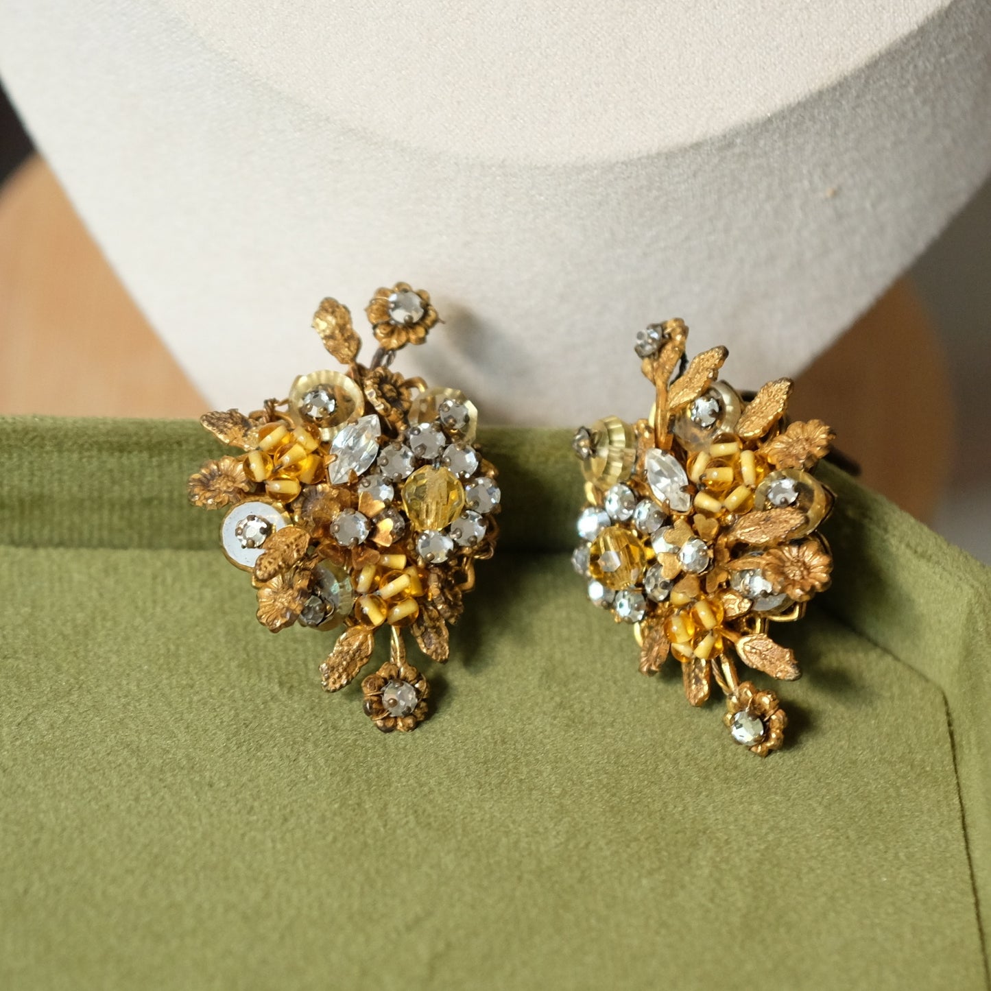 Vintage DeMario Faux Citrine Necklace and Earrings Set 1950s
