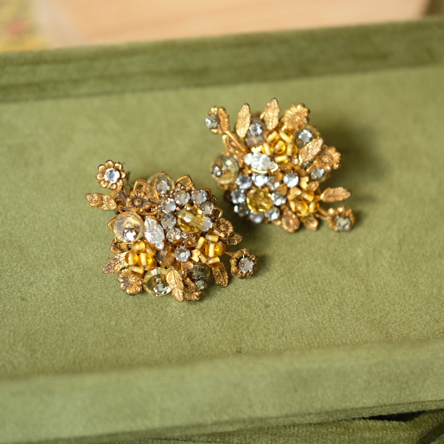 Vintage DeMario Faux Citrine Necklace and Earrings Set 1950s