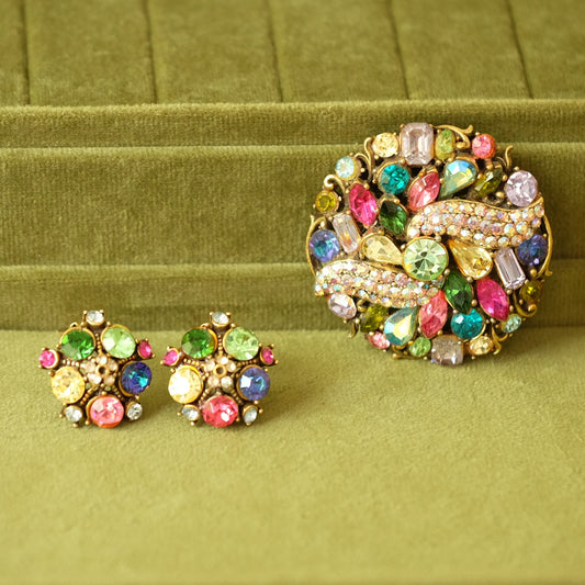 Hollycraft Vintage Set Brooch and Earrings 1950s