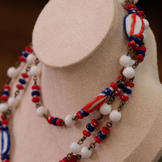 Miriam Haskell Patriotic Glass beads 1970s