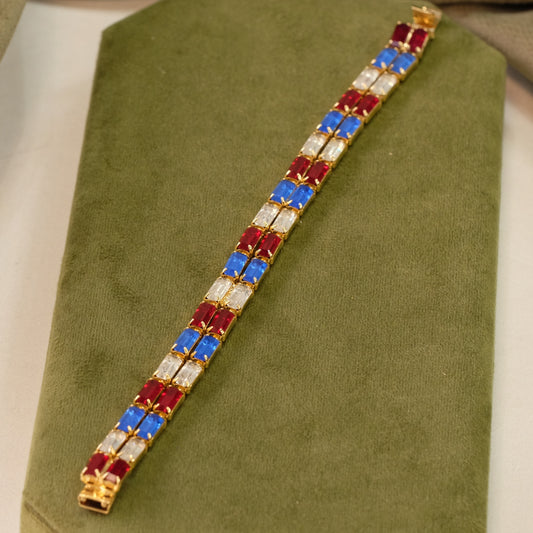 Dominique Two Strand Chain with Red, White and Blue Rhinestones