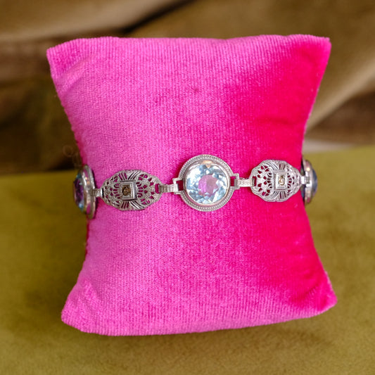 Filigree Faux Topaz Art Deco Bracelet 1930s