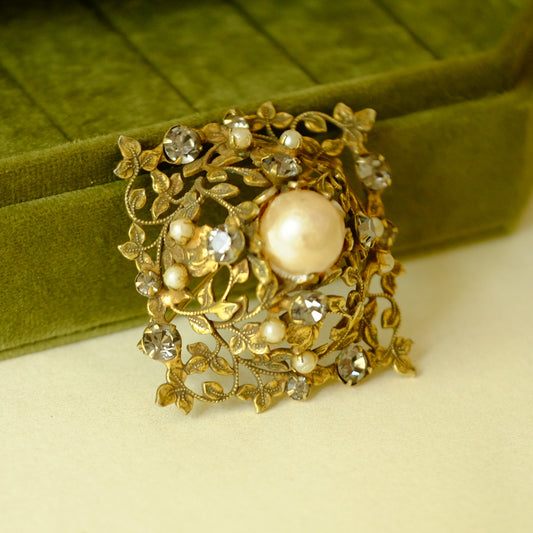 Vintage Sandor Ornate Faux Pearl Brooch 1940s