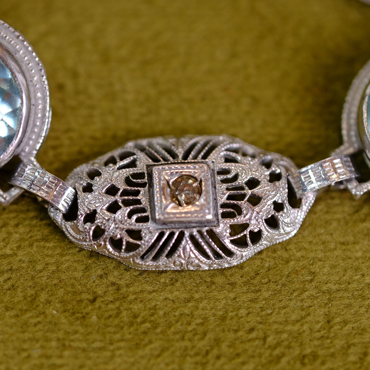 Filigree Faux Topaz Art Deco Bracelet 1930s