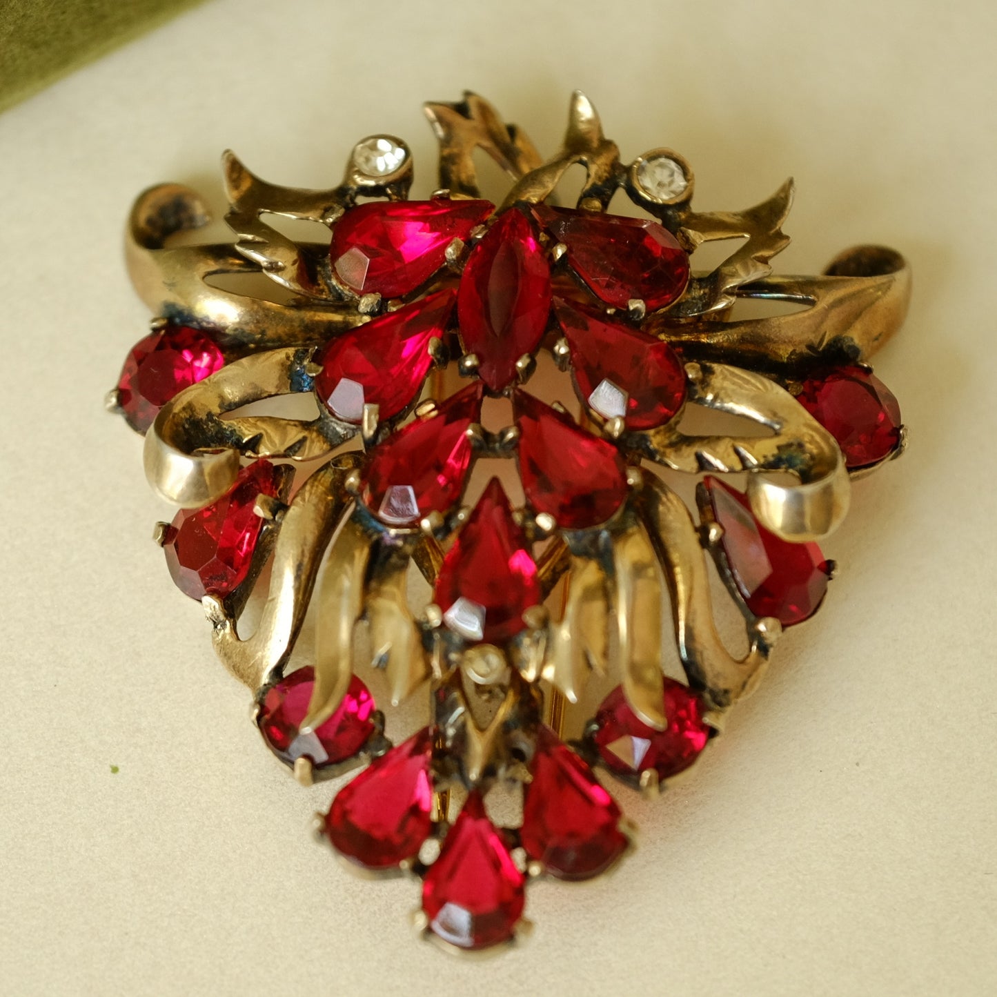 Eisenberg Sterling Dress Clip with Red Rhinestones 1940s