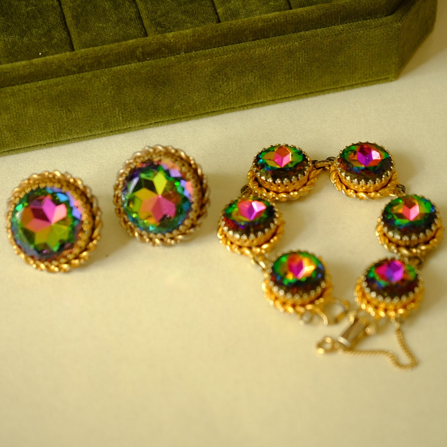 Elsa Schiaparelli Watermelon Bracelet and Earrings Set 1950s