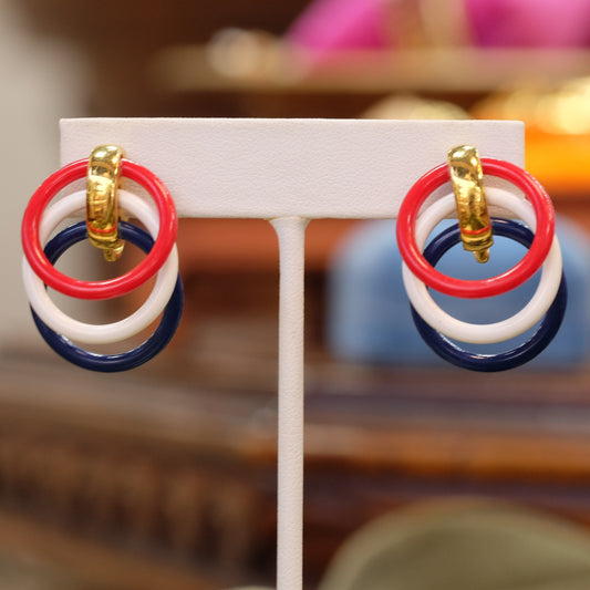 Trifari Clip-on Earrings with Red, White, and Blue Hoops