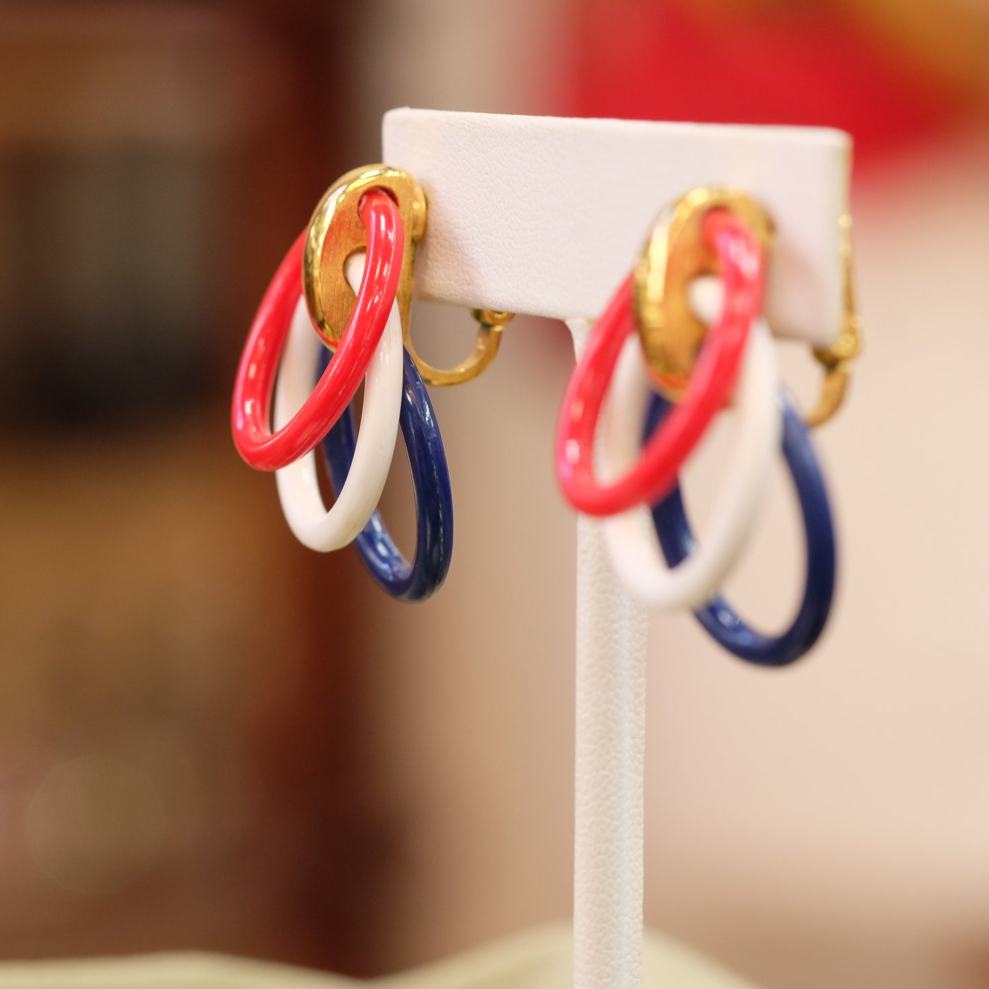 Trifari Clip-on Earrings with Red, White, and Blue Hoops