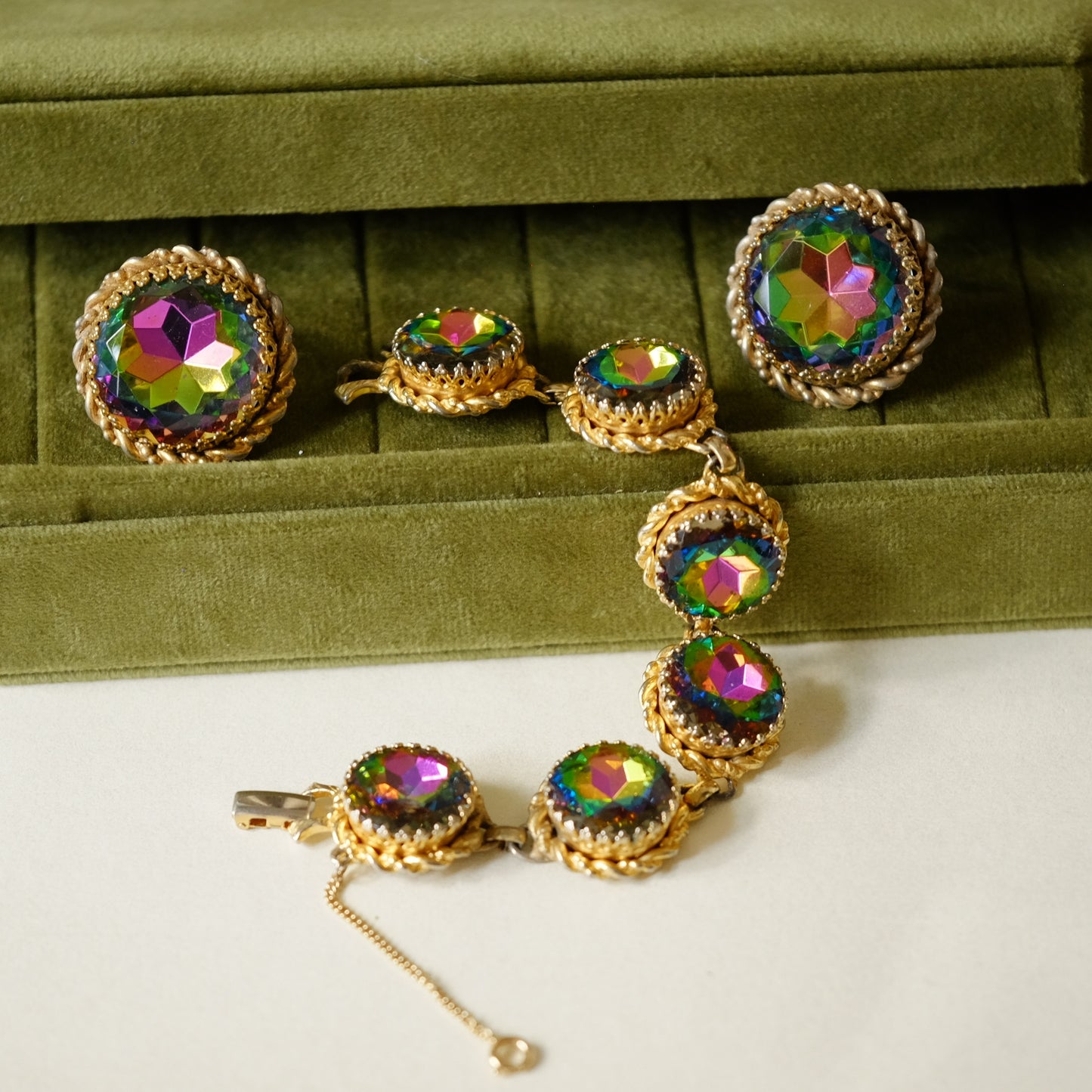 Elsa Schiaparelli Watermelon Bracelet and Earrings Set 1950s