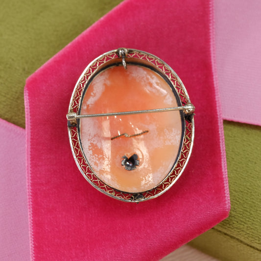 14K Gold Diamond Cameo Pendant Brooch 1910s