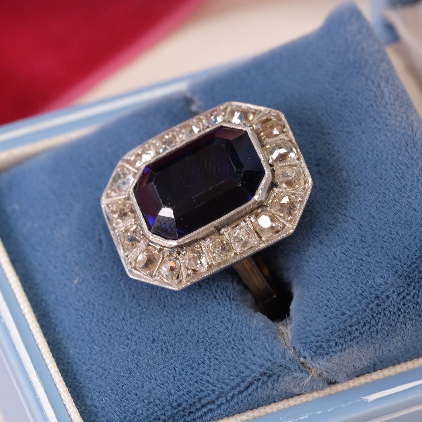Old Mine Cut Diamond Sapphire Ring