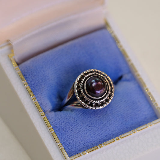 Silver Bezel Black Pearl Ring