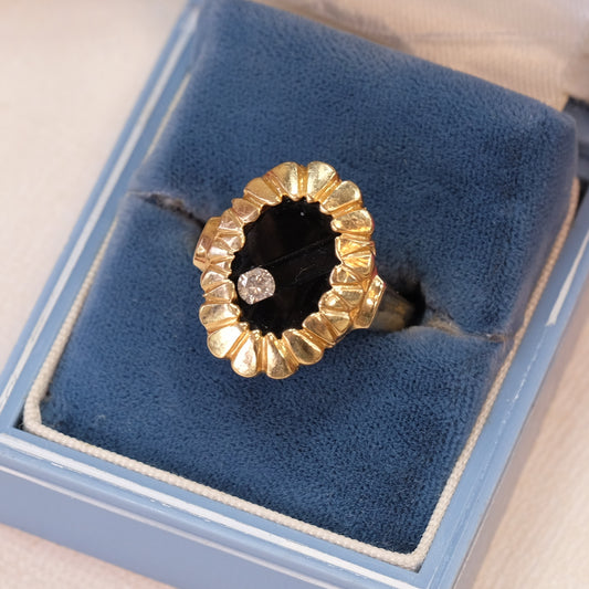 14K Gold Kinetic Diamond Onyx Ring