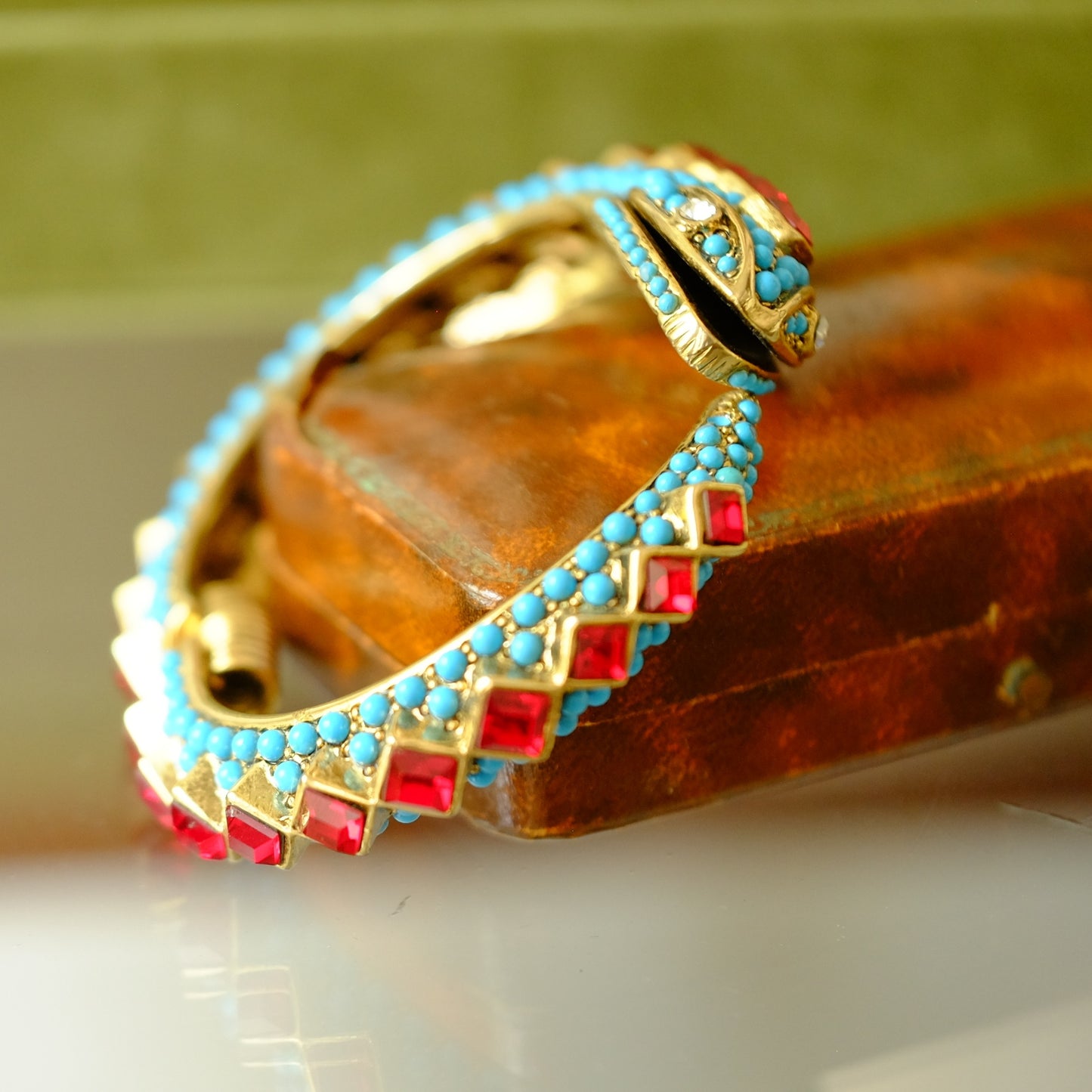 Vintage Kenneth Jay Lane Faux Turquoise Snake Bracelet 1968