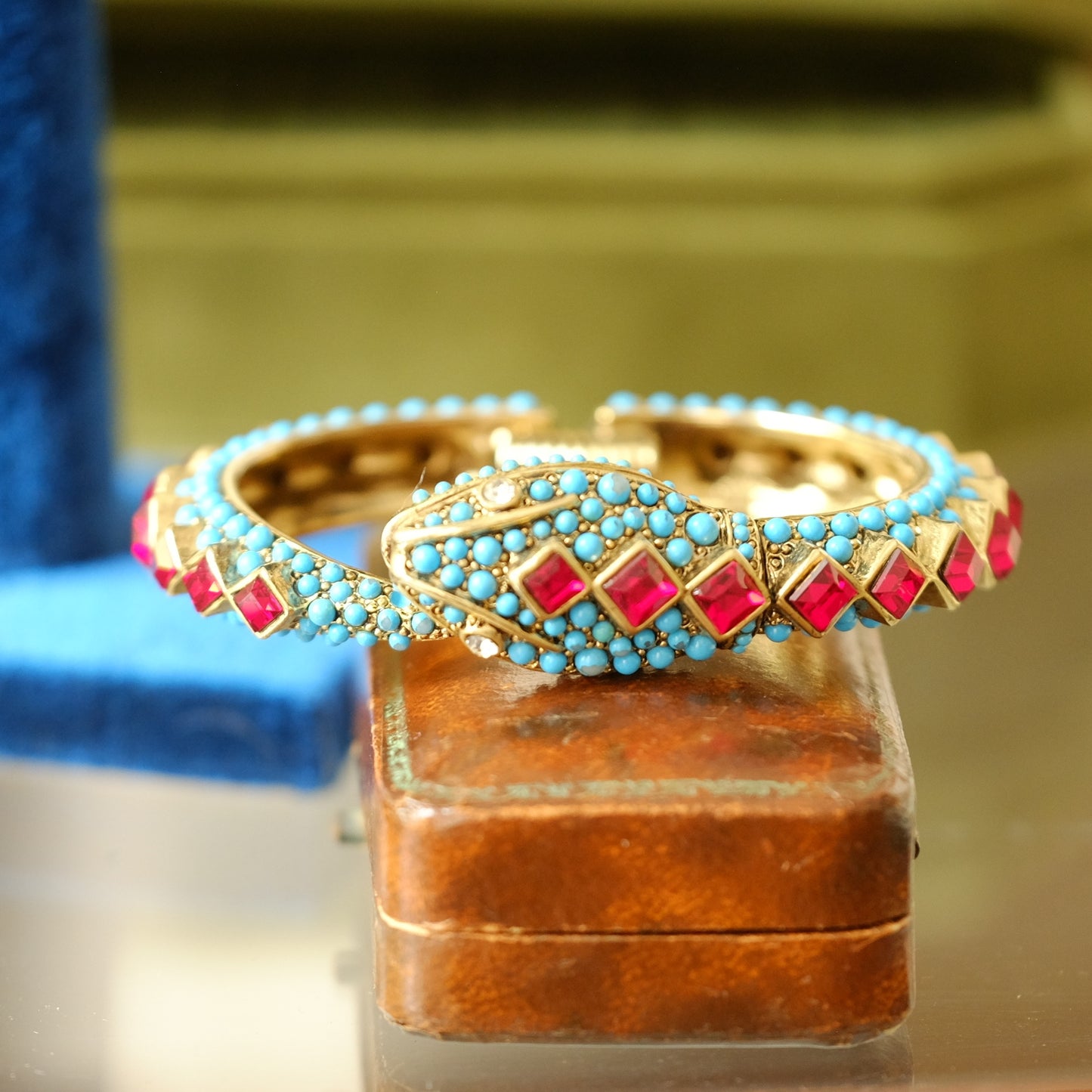 Vintage Kenneth Jay Lane Faux Turquoise Snake Bracelet 1968